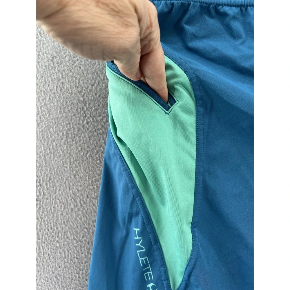 Hylete Training Shorts Mens Sz L Athletic Blue Teal Zipper Pockets Crossfit Gym